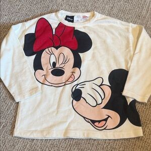 Zara Kids Cream Long Sleeve Tee with Mickey and Minnie